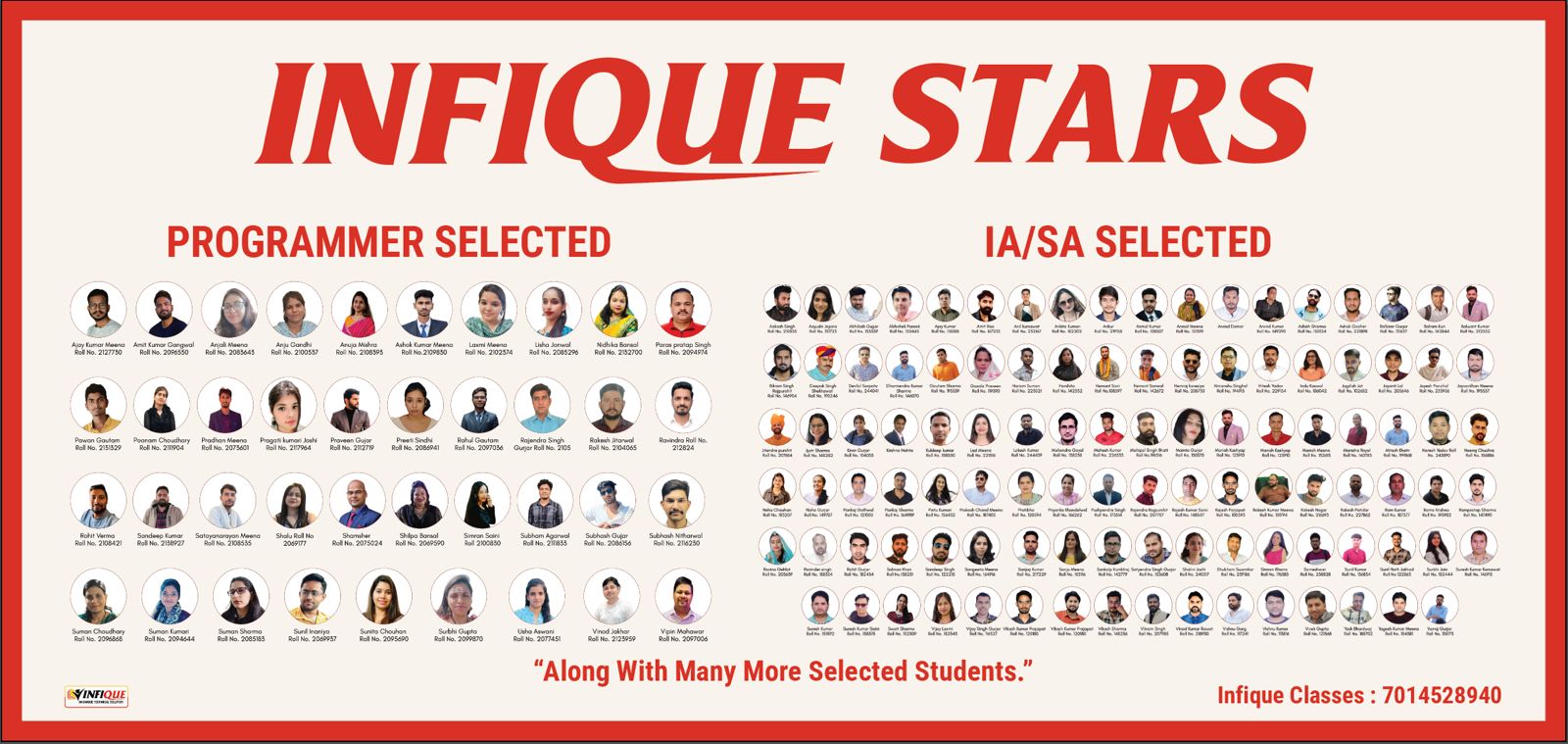 Infique Stars Selected Students List - Programmer and IA/SA